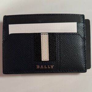 Bally Black and White Card Holder with Textured Finish
